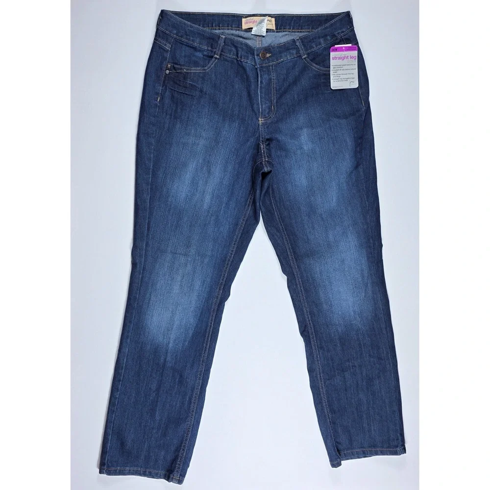 Just My Size JMS Womens 16W Stretch Straight Leg Jeans Dark Wash Studded Pockets